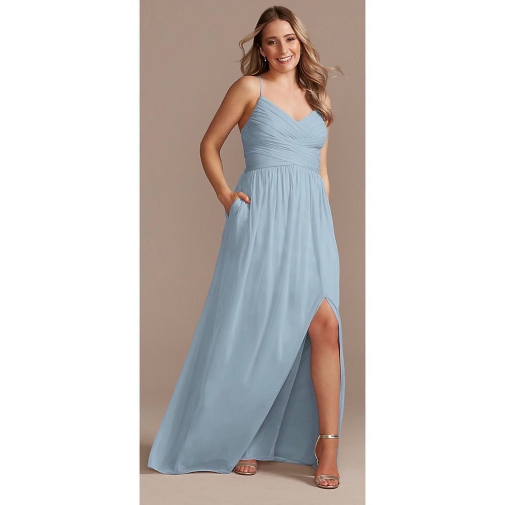 David’s bridal dusty blue bridesmaids dress